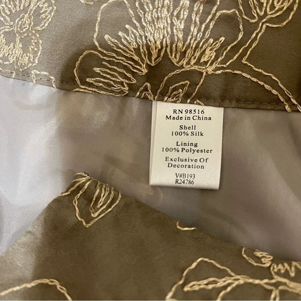 Coldwater Creek NWT Silk Floral Embroidered Skirt Gold Taupe Boho Fairycore